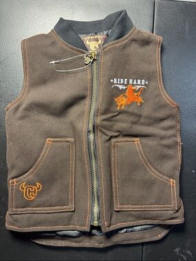 NEW Cowboy Hardware Kids Brown 'Ride Hard' Embroidered Vest